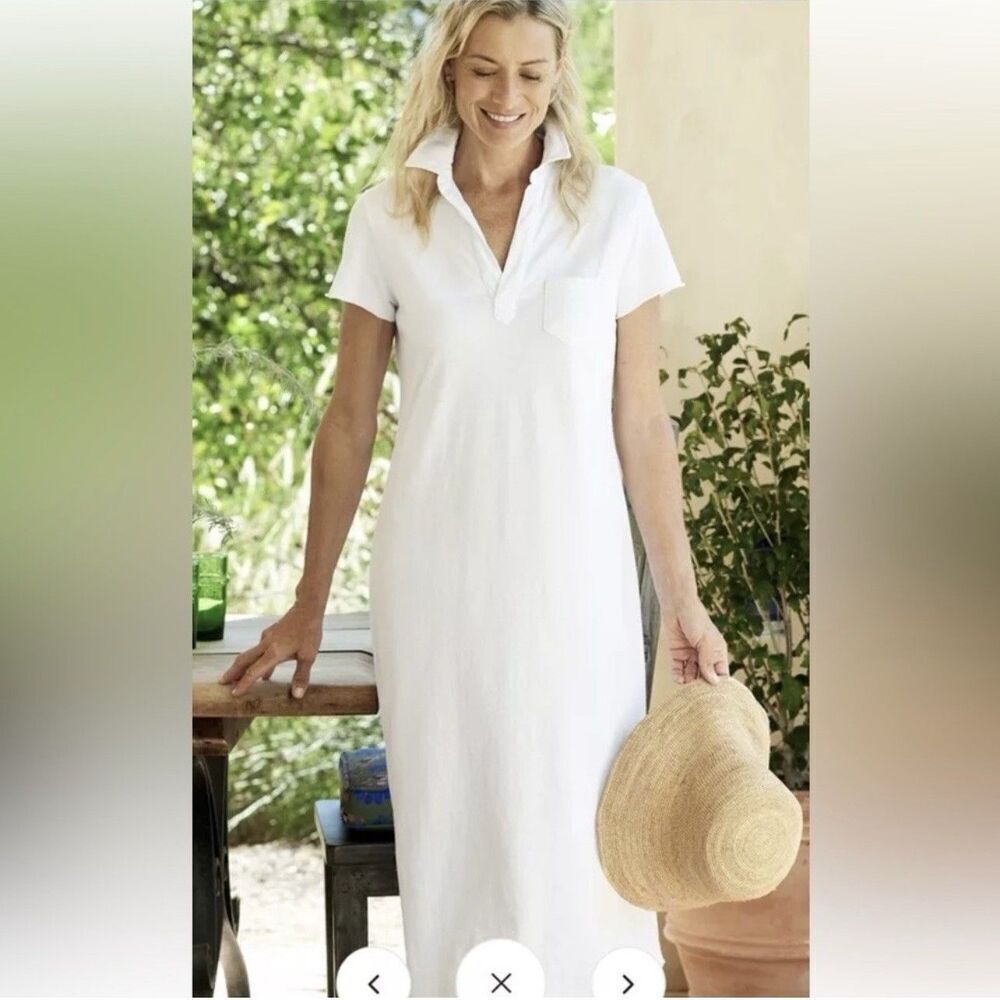 Frank & Eileen Maxi Polo Shirt Dress White Size Large Short Sleeve